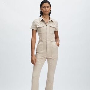 Good American Tan Utility Jumpsuit with Fitted Waist